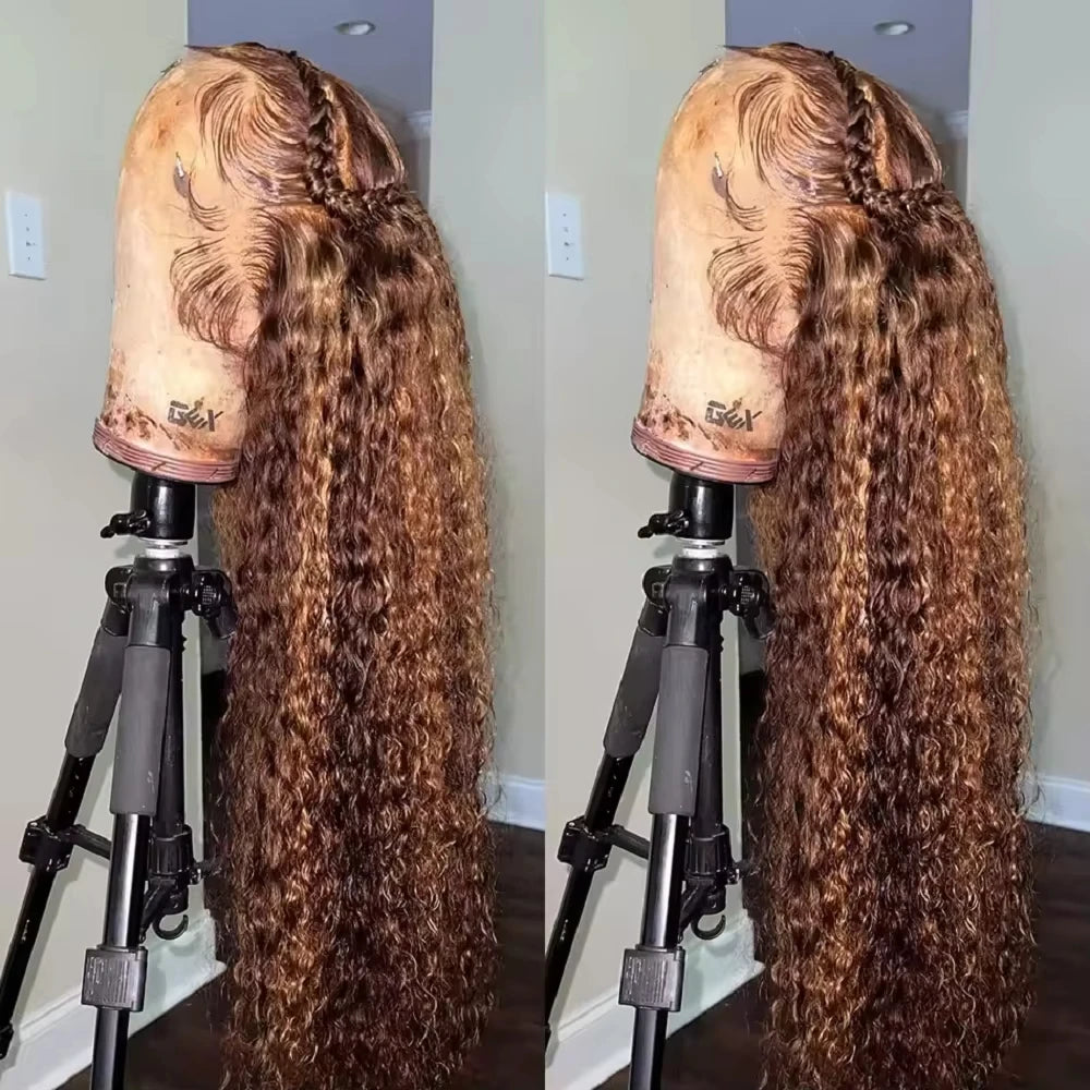 32 36 Inch Highlight Wig Human Hair Deep Wave 13X6 Hd Lace Frontal Wig 13X5 4/27 Ombre Brown Blonde Lace Front Wigs For Women - Opaline Glam Beauty