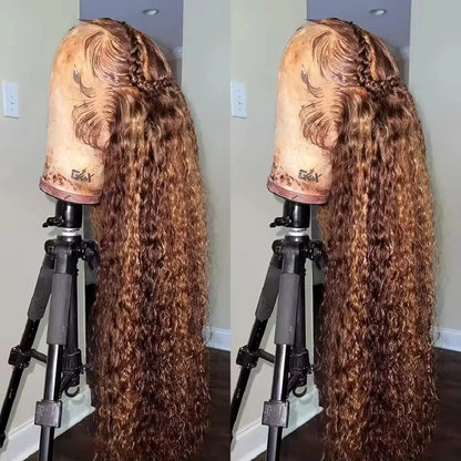 32 36 Inch Highlight Wig Human Hair Deep Wave 13X6 Hd Lace Frontal Wig 13X5 4/27 Ombre Brown Blonde Lace Front Wigs For Women - Opaline Glam Beauty
