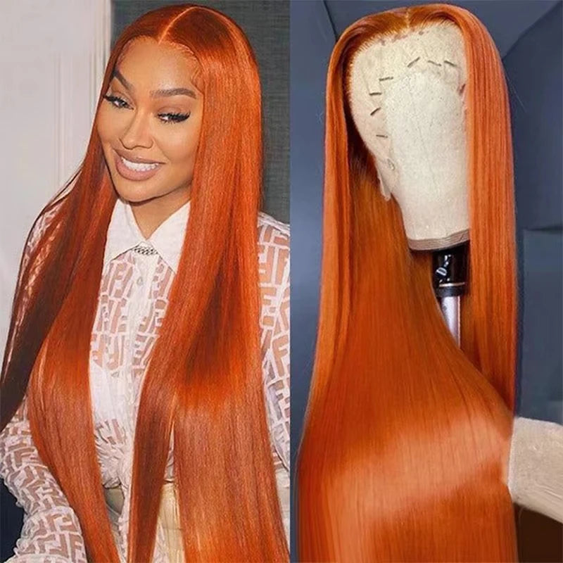 40 Inch Orange Ginger Straight Lace Front Wigs Human Hair  13X6 HD Lace Frontal 350 Colored Brazilian Pre Plucked Wigs For Women - Opaline Glam Beauty