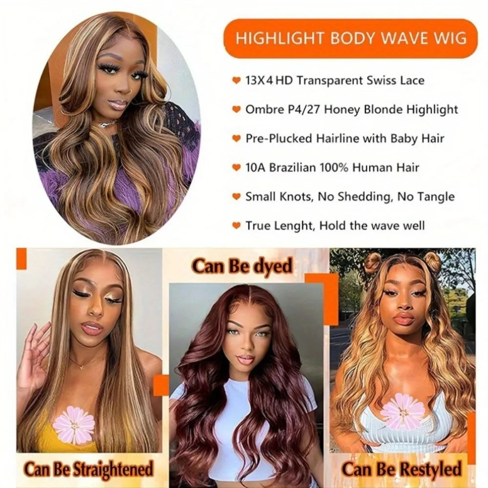 30" Honey Blonde 4/27 Ombre HD Lace Front Human Hair Wig - Opaline Glam Beauty