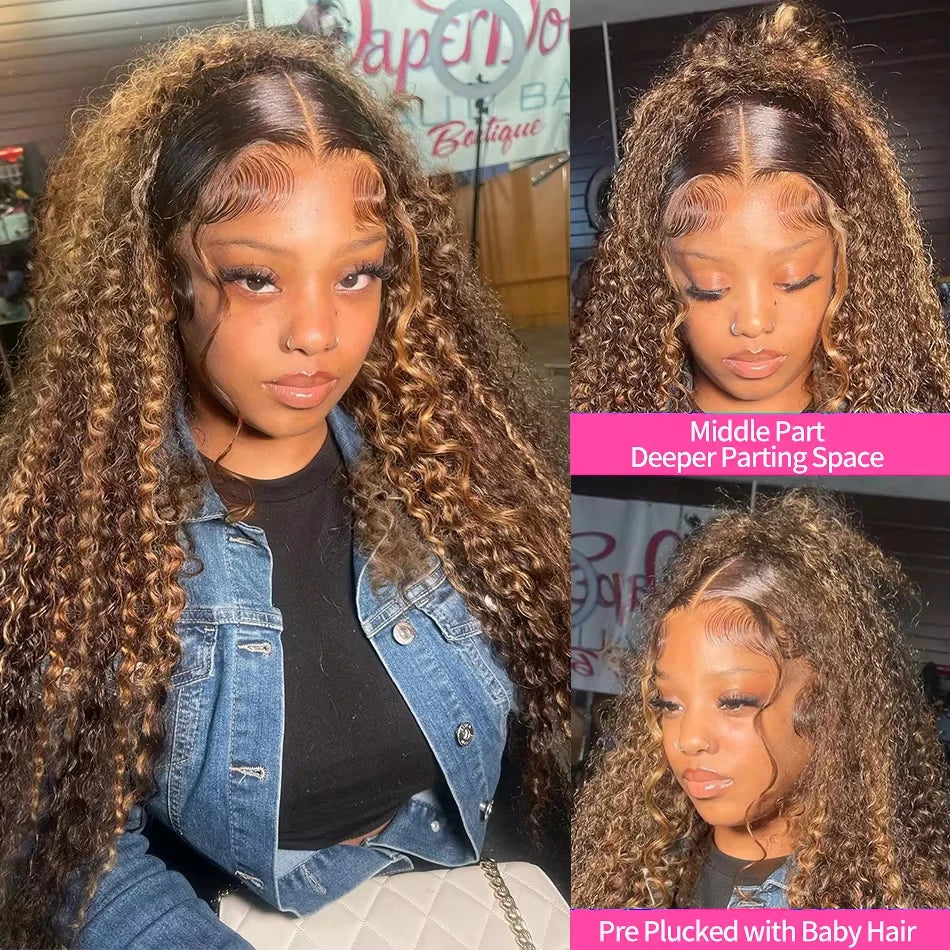 32 36 Inch Highlight Wig Human Hair Deep Wave 13X6 Hd Lace Frontal Wig 13X5 4/27 Ombre Brown Blonde Lace Front Wigs For Women - Opaline Glam Beauty