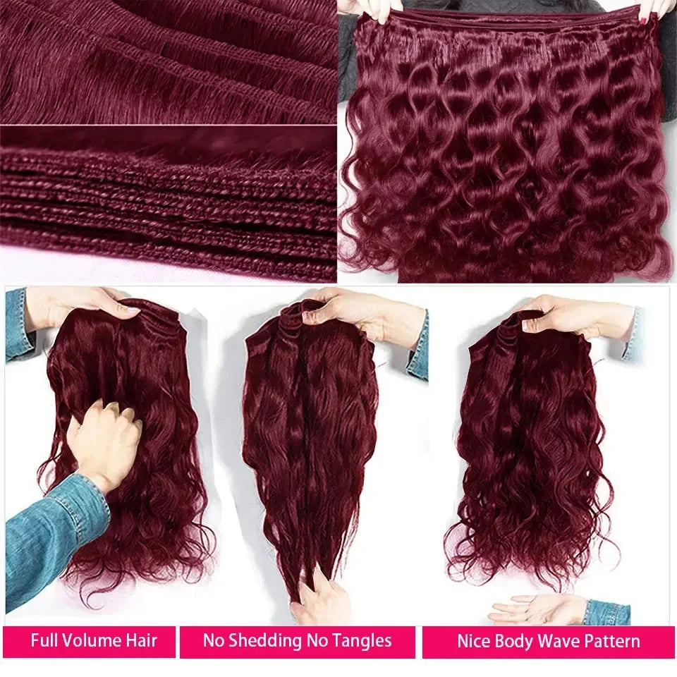 Brazilian 100% Raw Hair Bundles – Wine Red - Opaline Glam Beauty