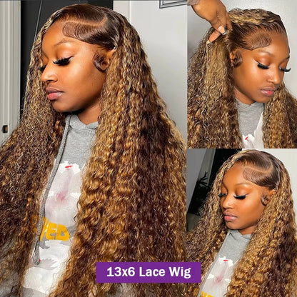 32 36 Inch Highlight Wig Human Hair Deep Wave 13X6 Hd Lace Frontal Wig 13X5 4/27 Ombre Brown Blonde Lace Front Wigs For Women - Opaline Glam Beauty