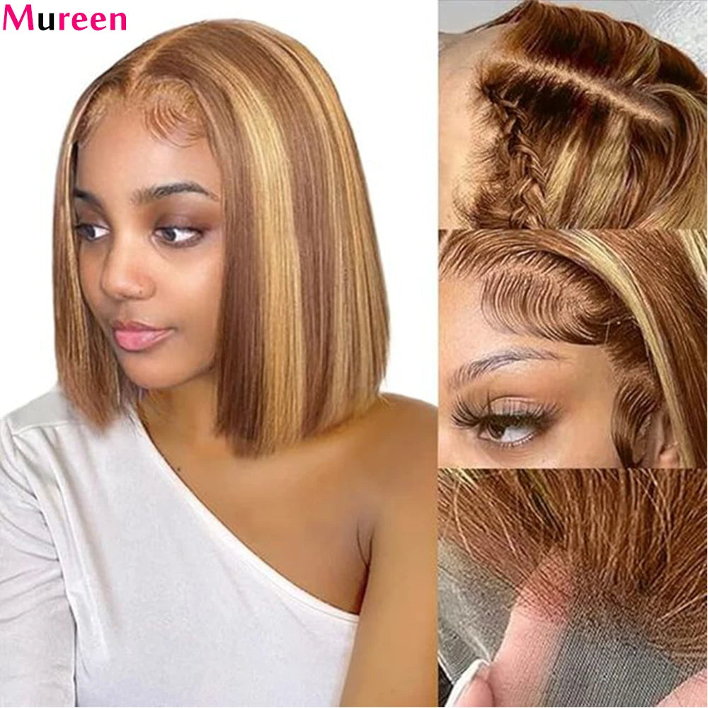 Highlight Ombre Bob Wig Human Hair Straight Lace Front Wig Human Hair 13x4 Pre Plucked HD Lace Front Human Hair Wigs For Women - Opaline Glam Beauty
