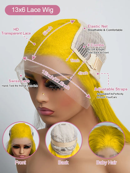 220 Density Light Yellow Straight 13x6 HD Lace Frontal Wigs 100% Human Hair Brazilian 613 Golden Colored Remy Wig Pre Plucked 40 - Opaline Glam Beauty