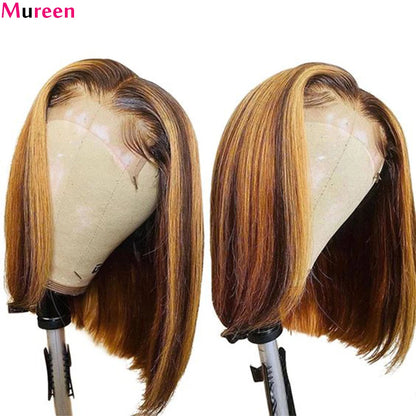 Highlight Ombre Bob Wig Human Hair Straight Lace Front Wig Human Hair 13x4 Pre Plucked HD Lace Front Human Hair Wigs For Women - Opaline Glam Beauty