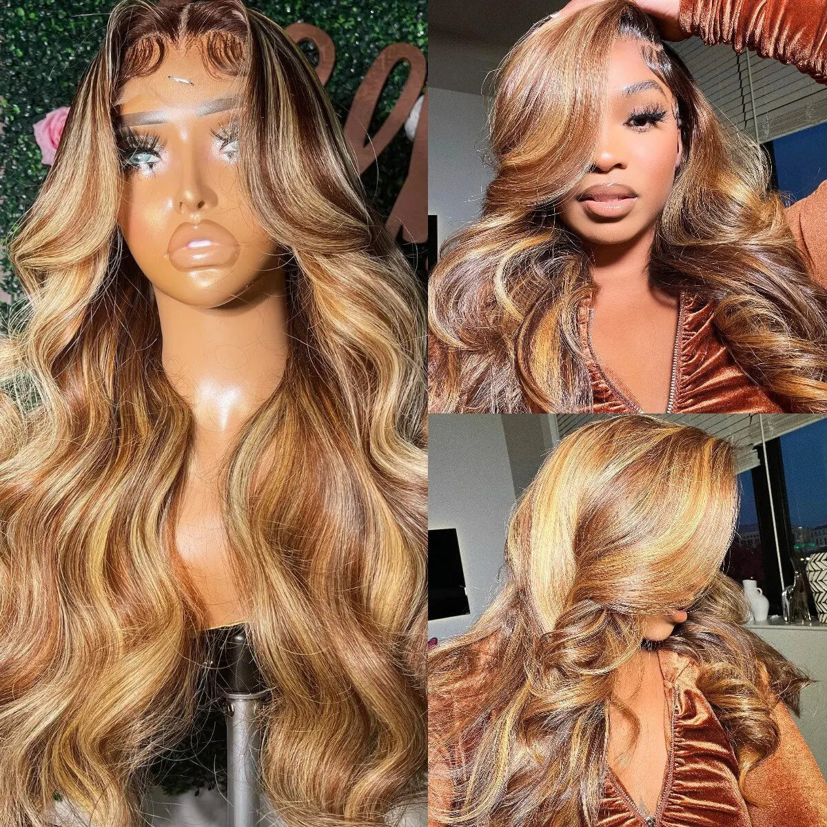 Honey Blonde Highlight Body Wave Lace Front Wig - Opaline Glam Beauty