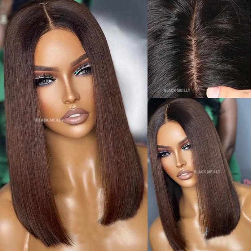 18 Inch Blunt Bob Full Lace Human Hair Wig – Silk Base, 180% Density - Opaline Glam Beauty