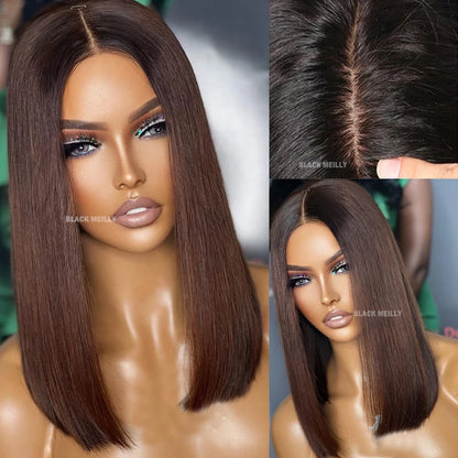 18 Inch Blunt Bob Full Lace Human Hair Wig – Silk Base, 180% Density - Opaline Glam Beauty