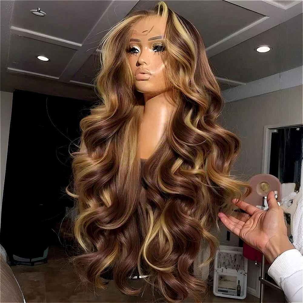 30" Honey Blonde 4/27 Ombre HD Lace Front Human Hair Wig - Opaline Glam Beauty