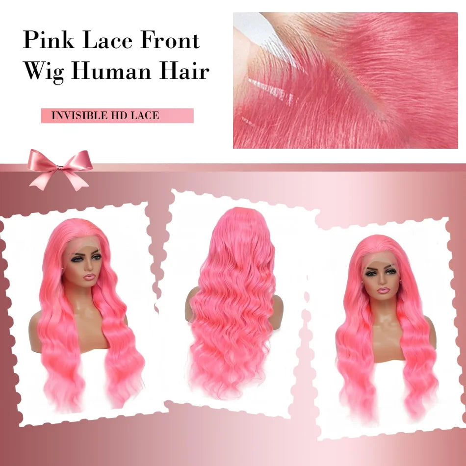 Pink Body Wave Human Hair Wig - Opaline Glam Beauty