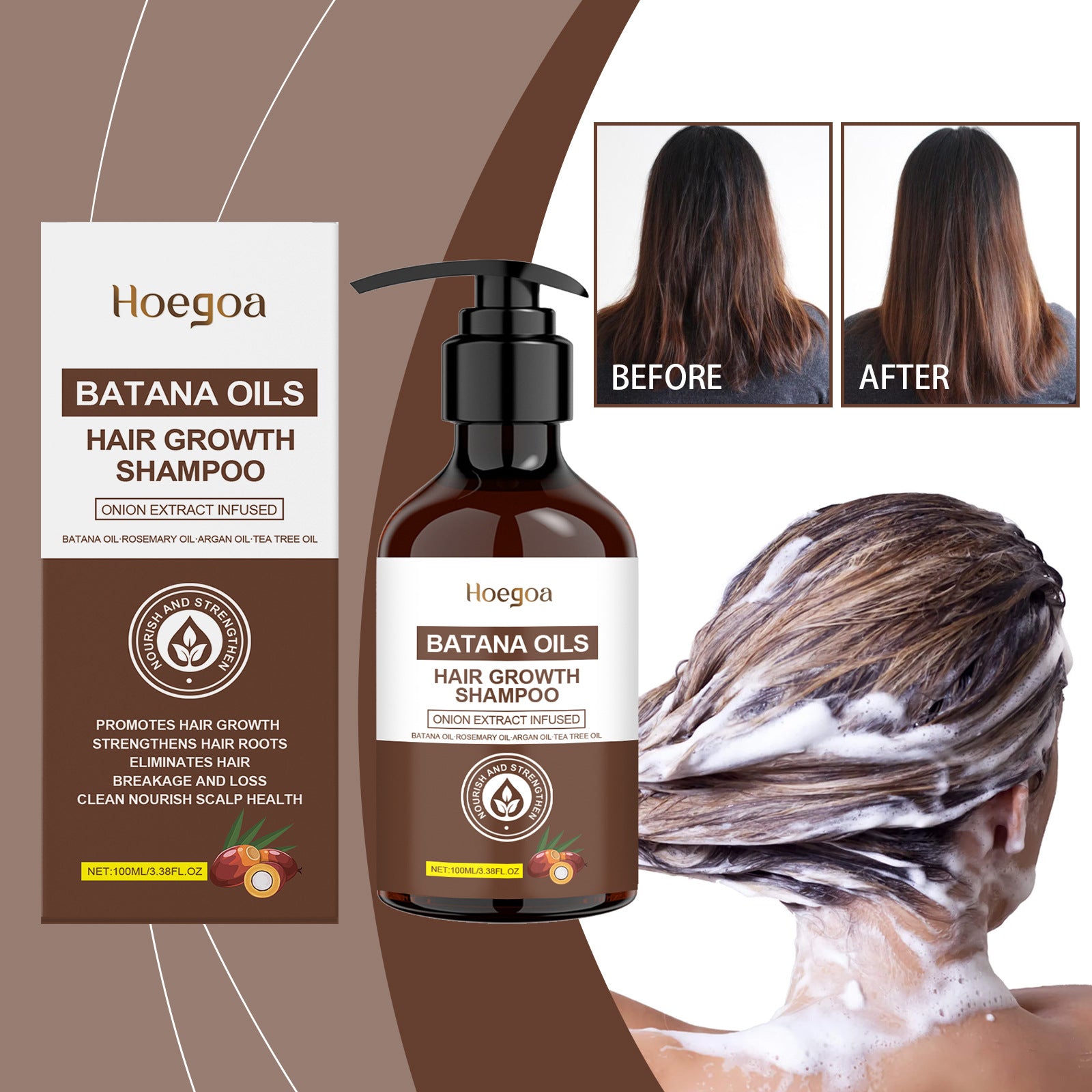 HOEGOA Batana Oil Shampoo Moisturizing Scalp Soft Oil Control Fluffy Lasting Fragrance Mild Shampoo