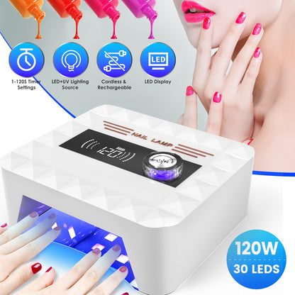 1Pc 120W Cordless UV Nail Lamp Rechargeable Gel Curing Lamp Gel Polish Light
