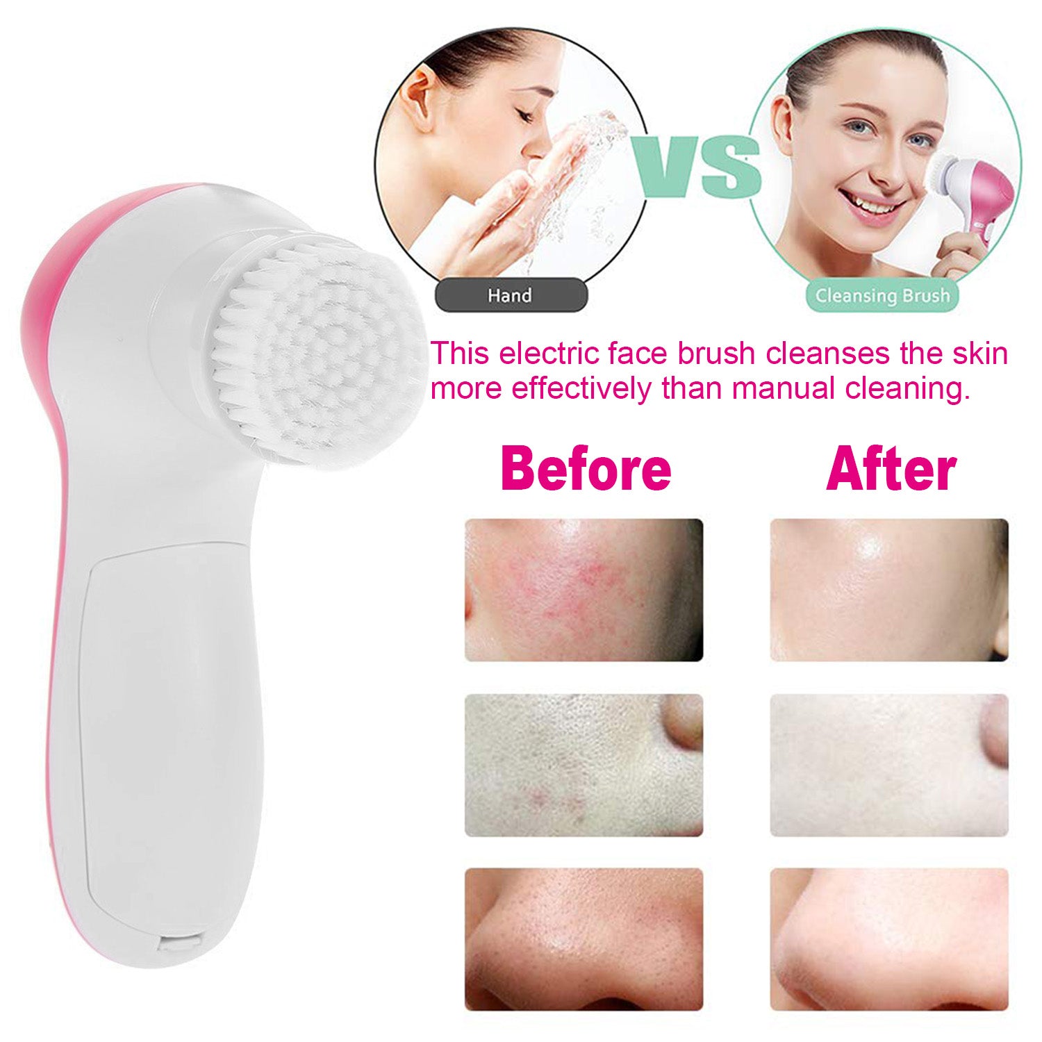 Waterproof Face Spin Cleansing Brush with 5 Heads