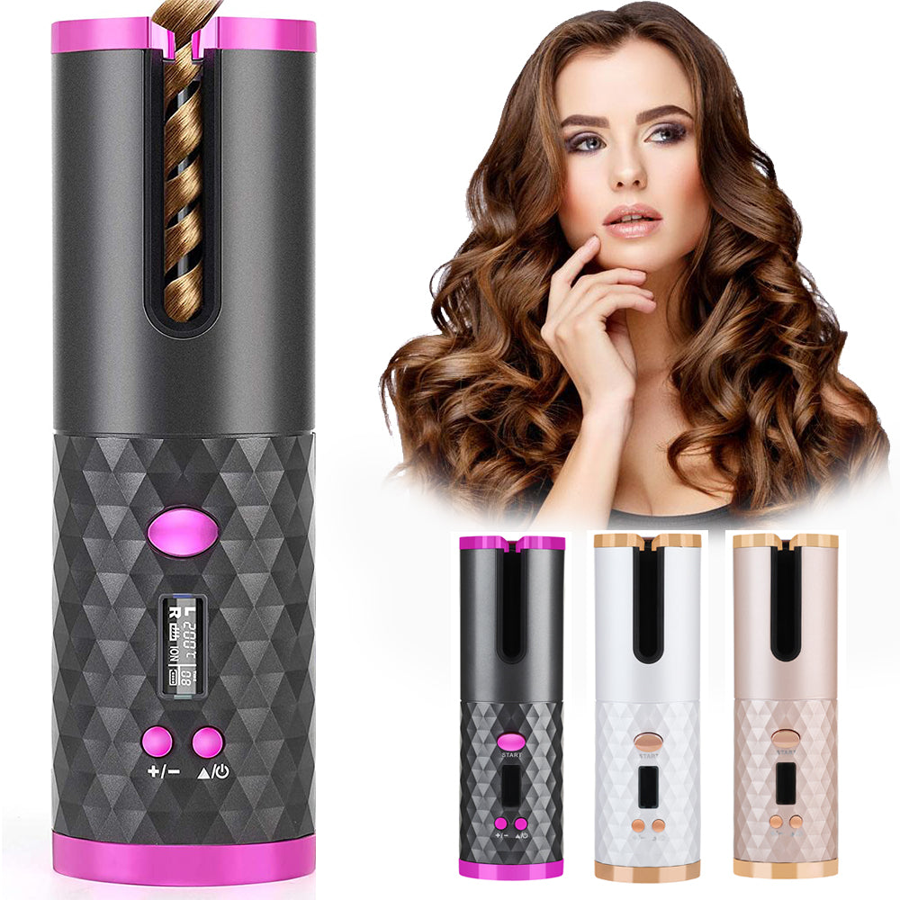 Rechargeable Automatic Hair Curler Women Portable Hair Curling Iron LCD Display Ceramic