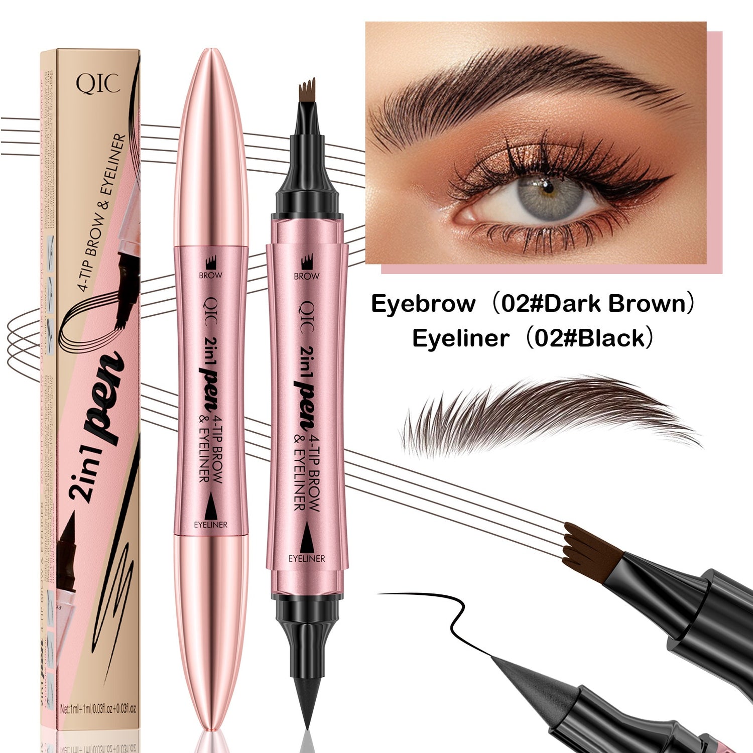 Double-headed 3D Micro-carved Liquid Four-fork Eyebrow Pencil