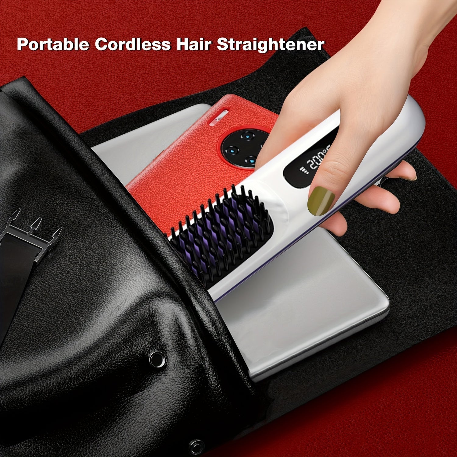 S7 Portable Cordless Hair Straightening Brush With LED Display - Lightweight