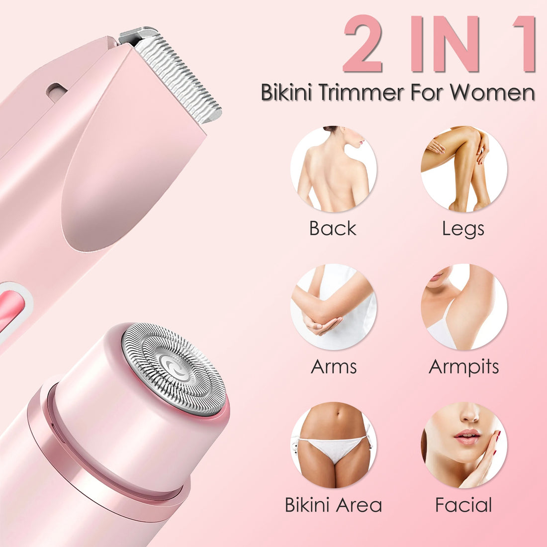 1Pc 2 In 1 Bikini Trimmer For Women Dual Head Cordless Body Shaver IPX7