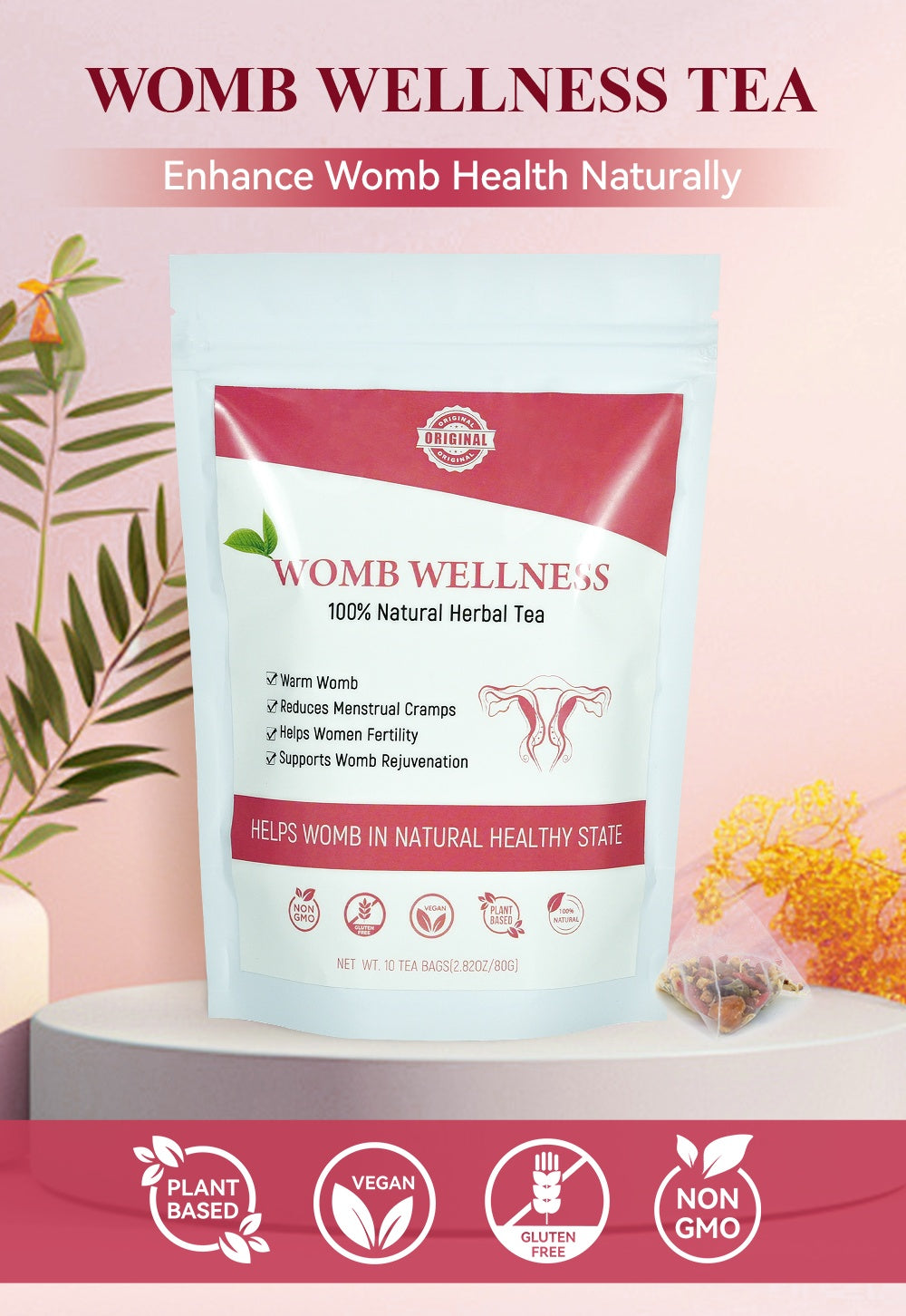 Chinaherbs Natural Womb Tea Female Period Menstrual Cramps Warmer Hormone Balance Glowing Beauty Care Packaged In Bag - Opaline Glam Beauty