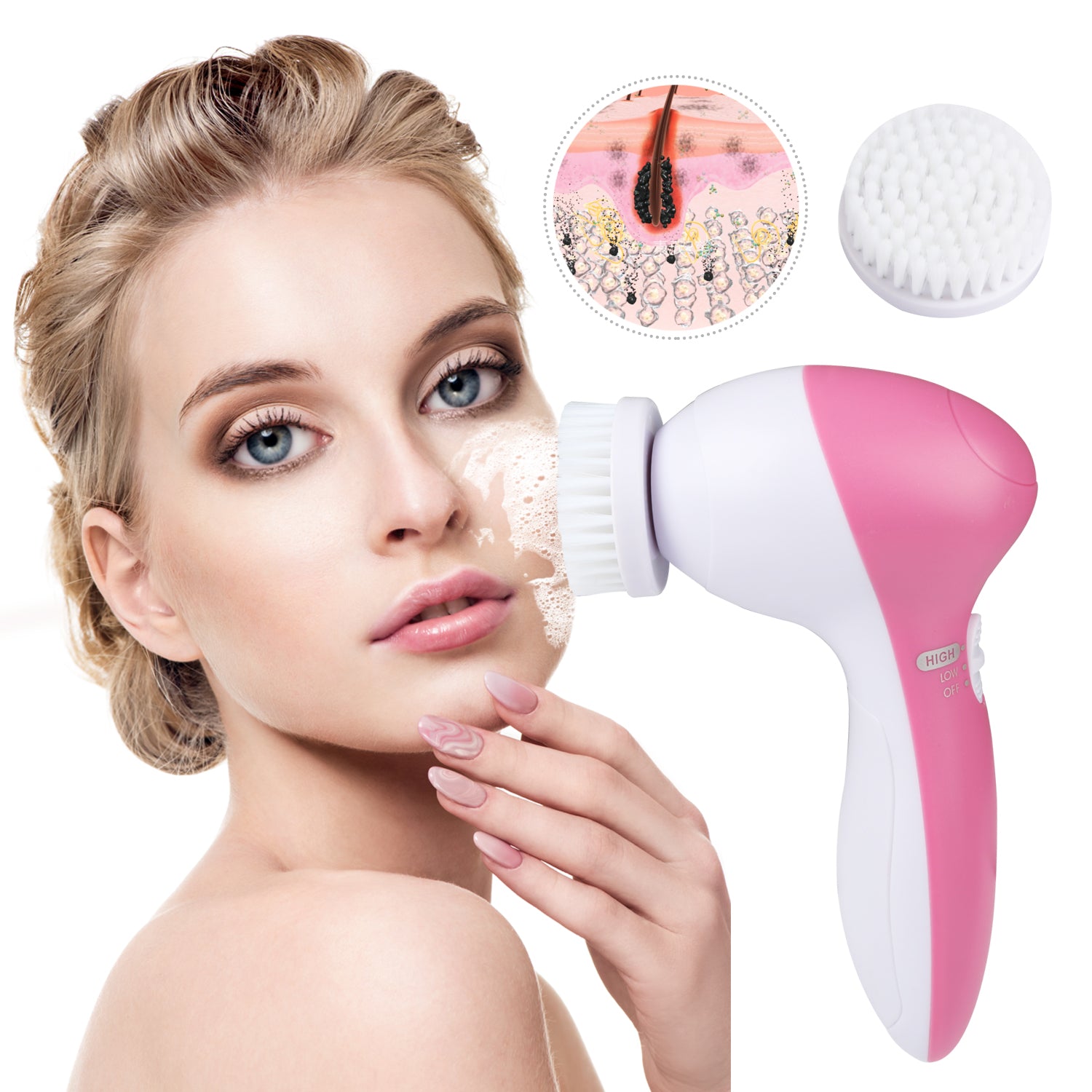 Waterproof Face Spin Cleansing Brush with 5 Heads