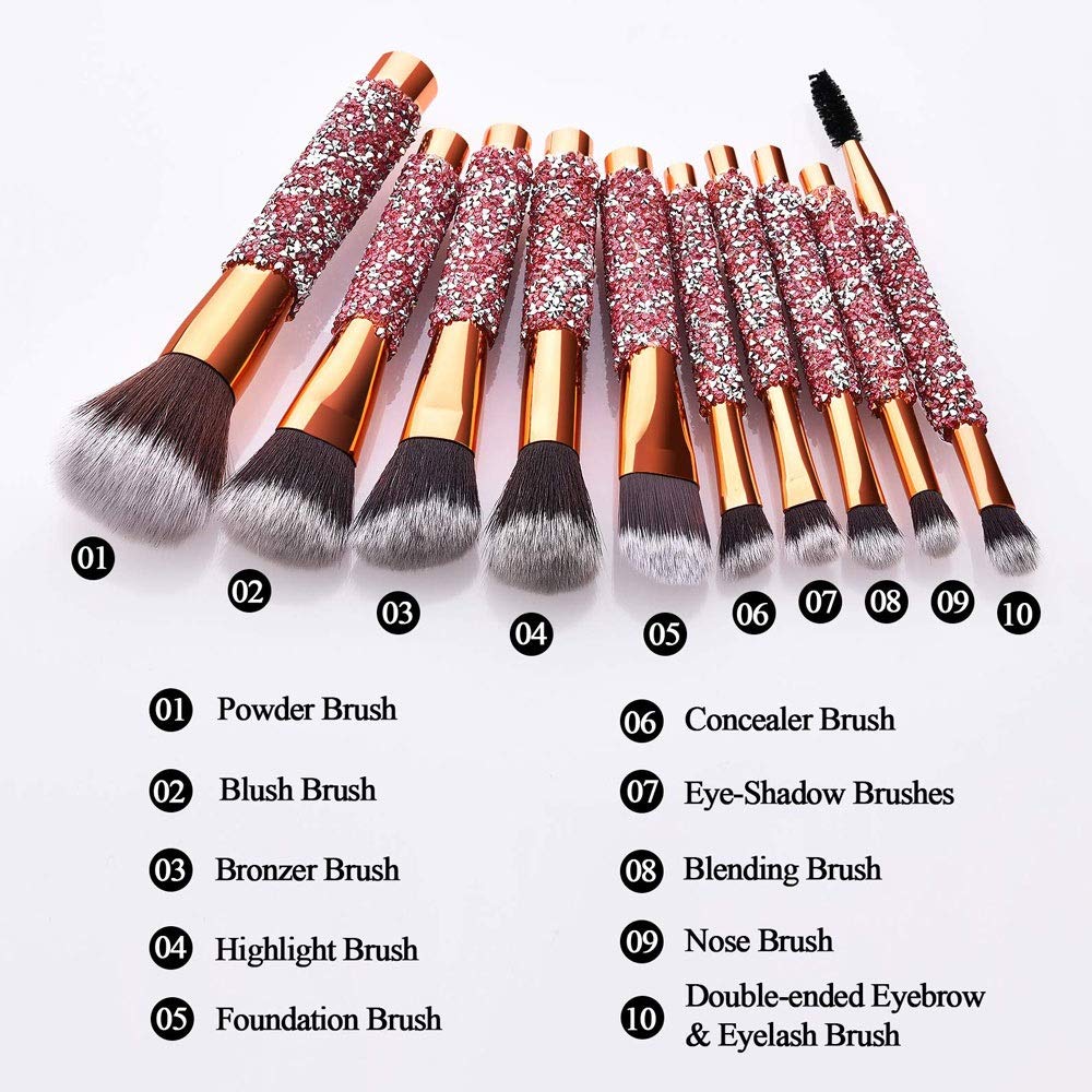 10-in-1 Diamond Inlaid Handmade Makeup Brush