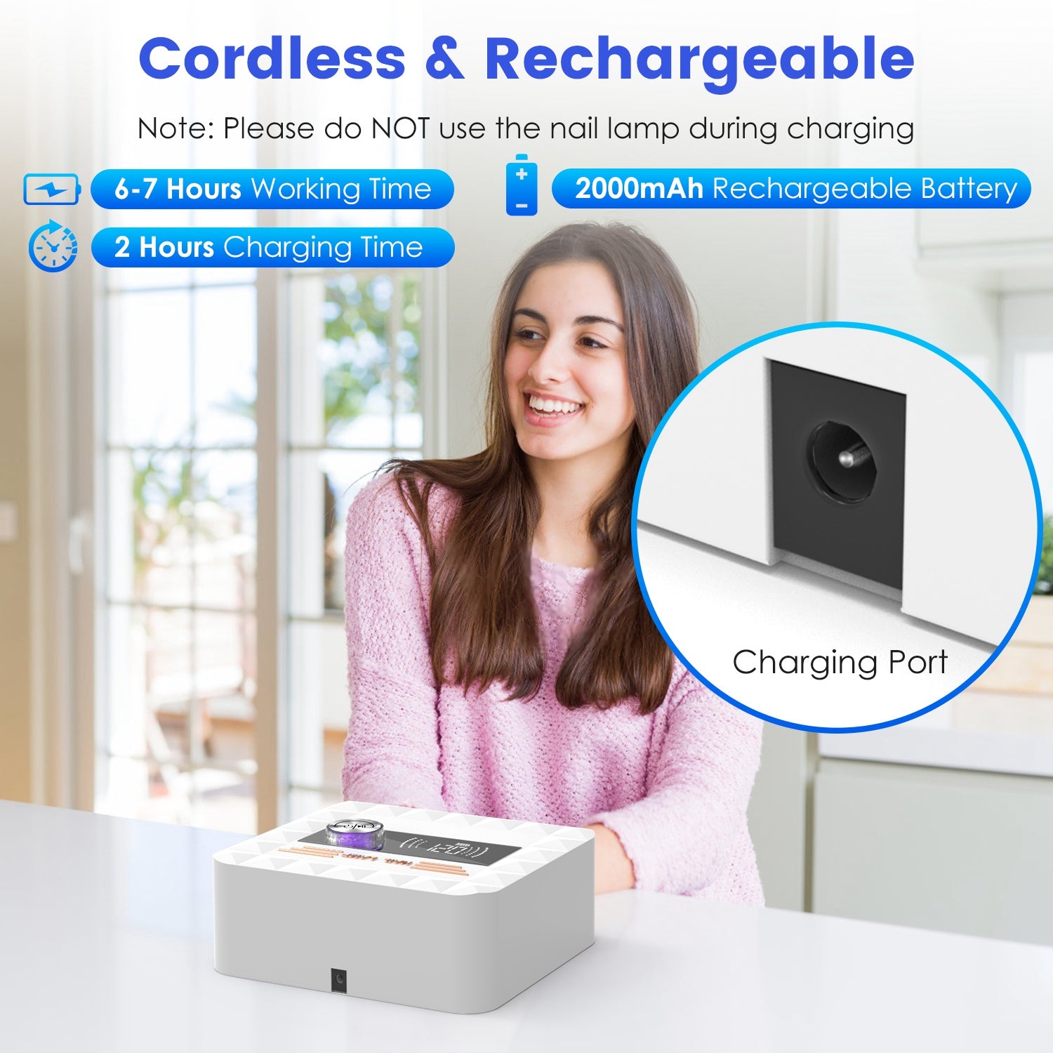 1Pc 120W Cordless UV Nail Lamp Rechargeable Gel Curing Lamp Gel Polish Light