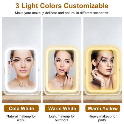 1Pc 10X Magnifying Lighted Makeup Mirror Double Sided Travel Makeup Mirror With 3 Light Colors Touch Screen USB Rechargeable - Opaline Glam Beauty