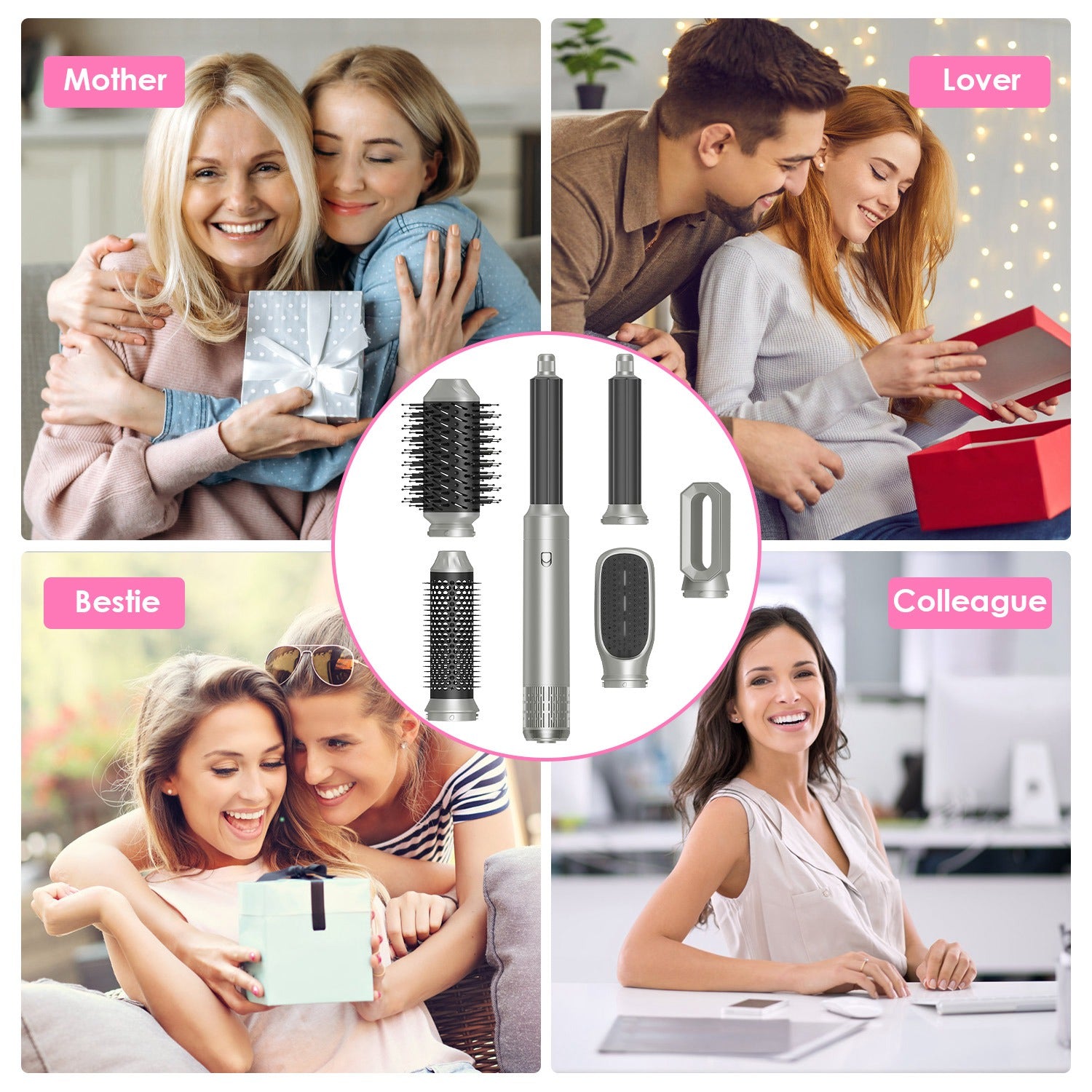 1Pc 6 In 1 Hot Air Styler Volumizer Straightener Curler Dryer Automatic Wrap Styler